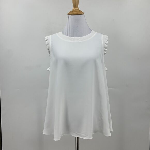 Maison D Amelie Tank Top Women S Small White Slightly Sheer Ruffle Sleeves Shirt - Picture 2 of 11
